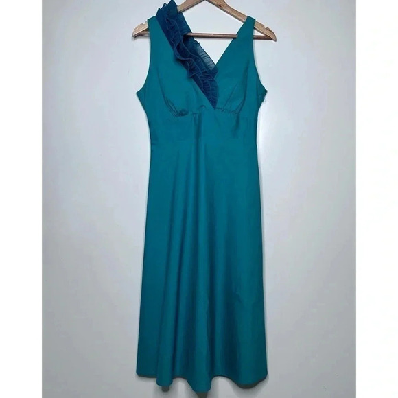Tex by Max Azria Dresses & Skirts - Tex by Max Azria Teal Cotton One Shoulder Ruffle Dress Size Small